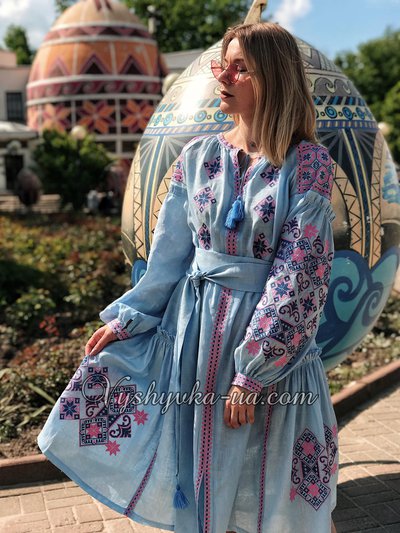 Embroidered dress in the style of boho "Blue distance"