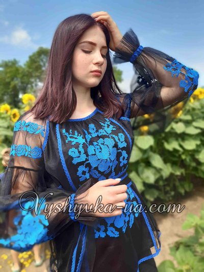 Tulle embroidery "Blue Rose"