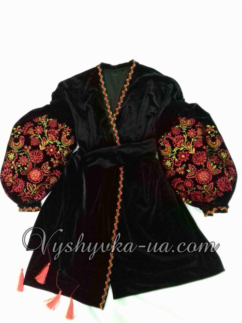 Exclusive embroidered velvet dress in Bocho style "Miracle of birds"