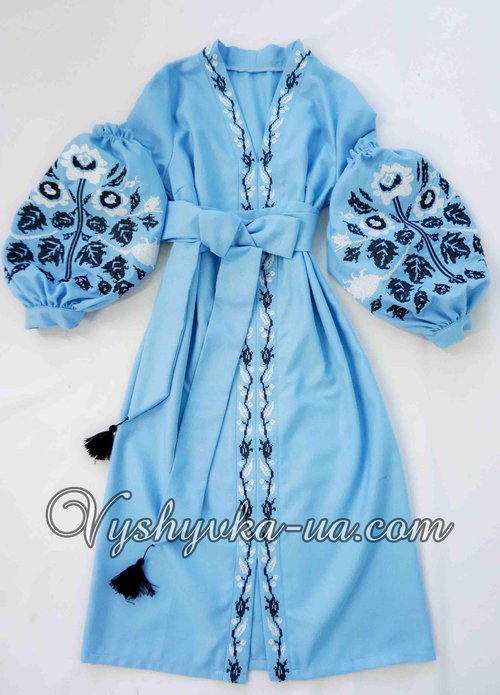 Dress-embroidery in the style of boho "Blue delicacy"