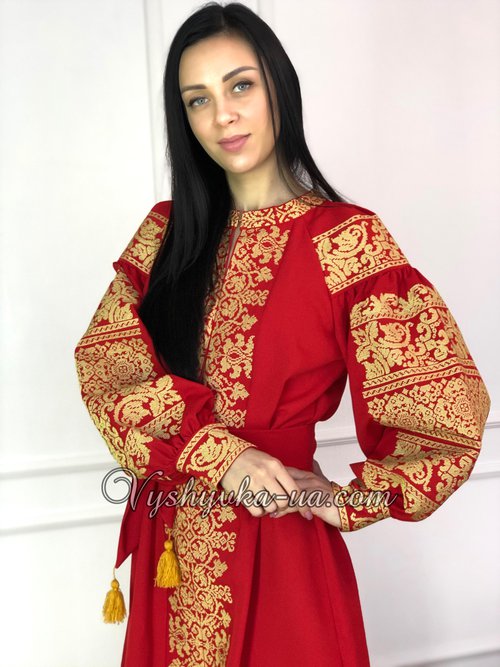 Embroidered boho dress “Red Gold”