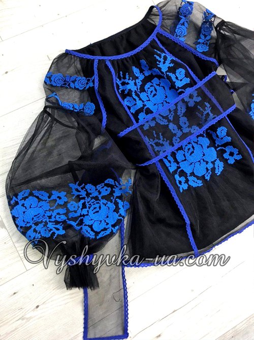Tulle embroidery "Blue Rose"