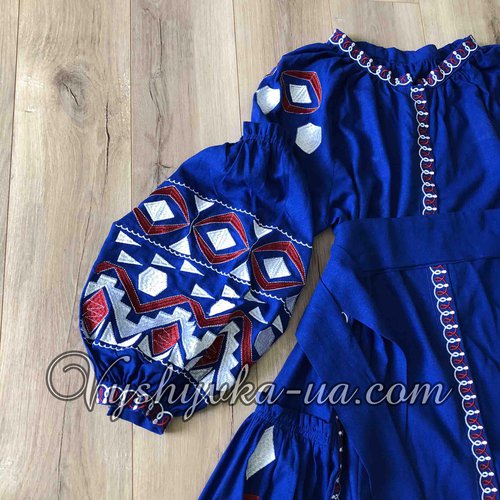 Embroidered dress "Blue Rhombus"