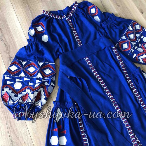 Embroidered dress "Blue Rhombus"