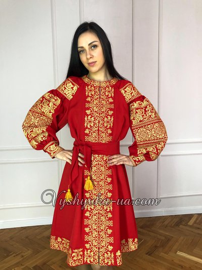 Embroidered boho dress “Red Gold”