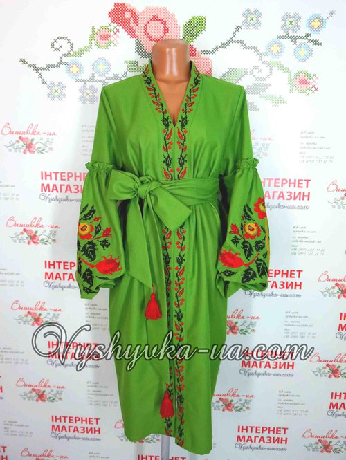 Embroidered dress in Bocho style "Green elegance"